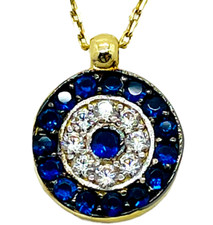 14k Yellow Gold Evil Eye Cluster Stone Pendant Necklace 2.50 Grams 18"