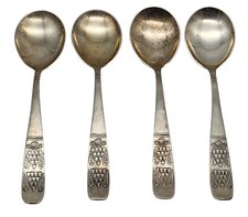 4 ~ VINTAGE RUSSIAN Sliver Plate Soup Gumbo Spoons HALLMARKED