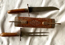 Vintage India Hand Crafted Carving Set with Footed Sheath