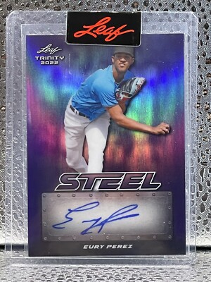 Eury Perez Purple Steel Signatures Auto 7/7 - 2022 Leaf Trinity - Miami Marlins