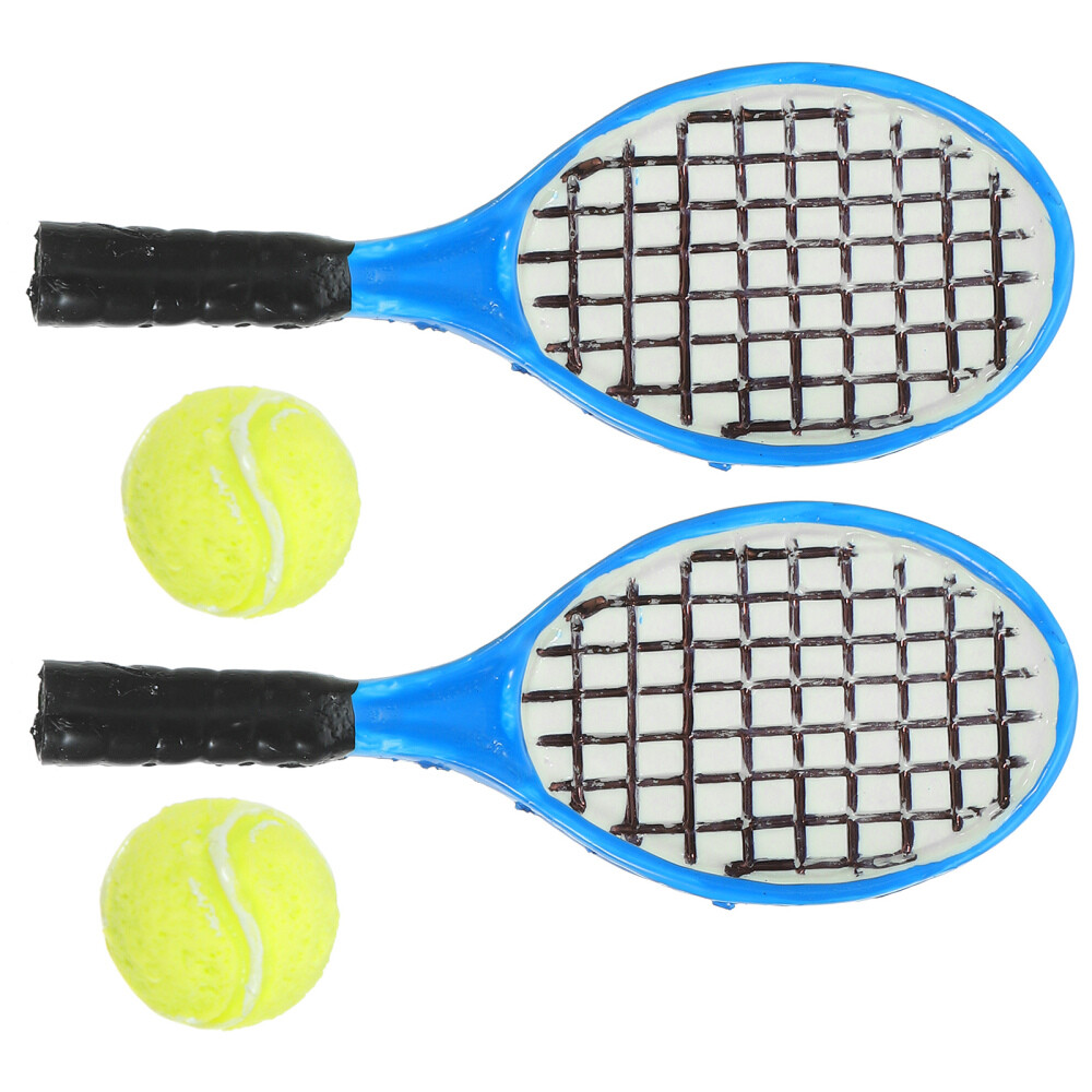 4 Pcs Micro Tennis Racket Miniature Racquet Dog Bells for Collar Loud