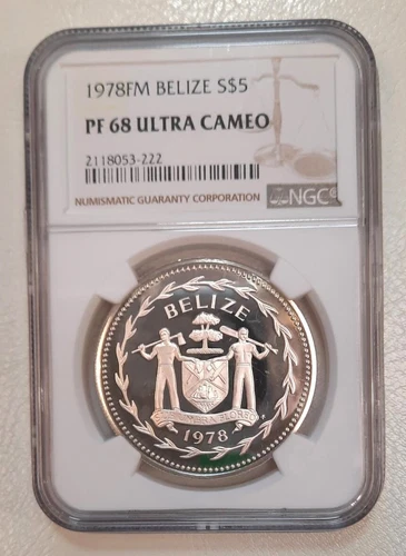 1978 FM BELIZE $5 (DOLLAR) SILVER PROOF - NGC PF 68 UC