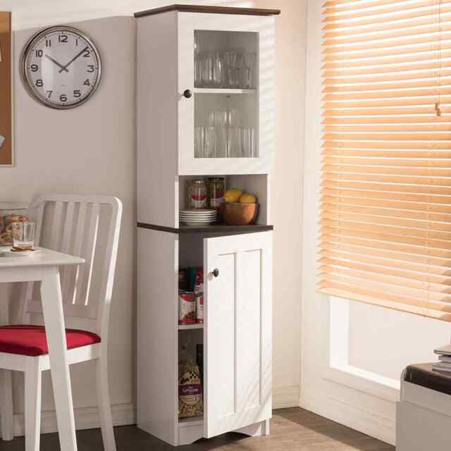 Extra Tall White Kitchen Cabinet Wood Pantry Adjustable Shelf