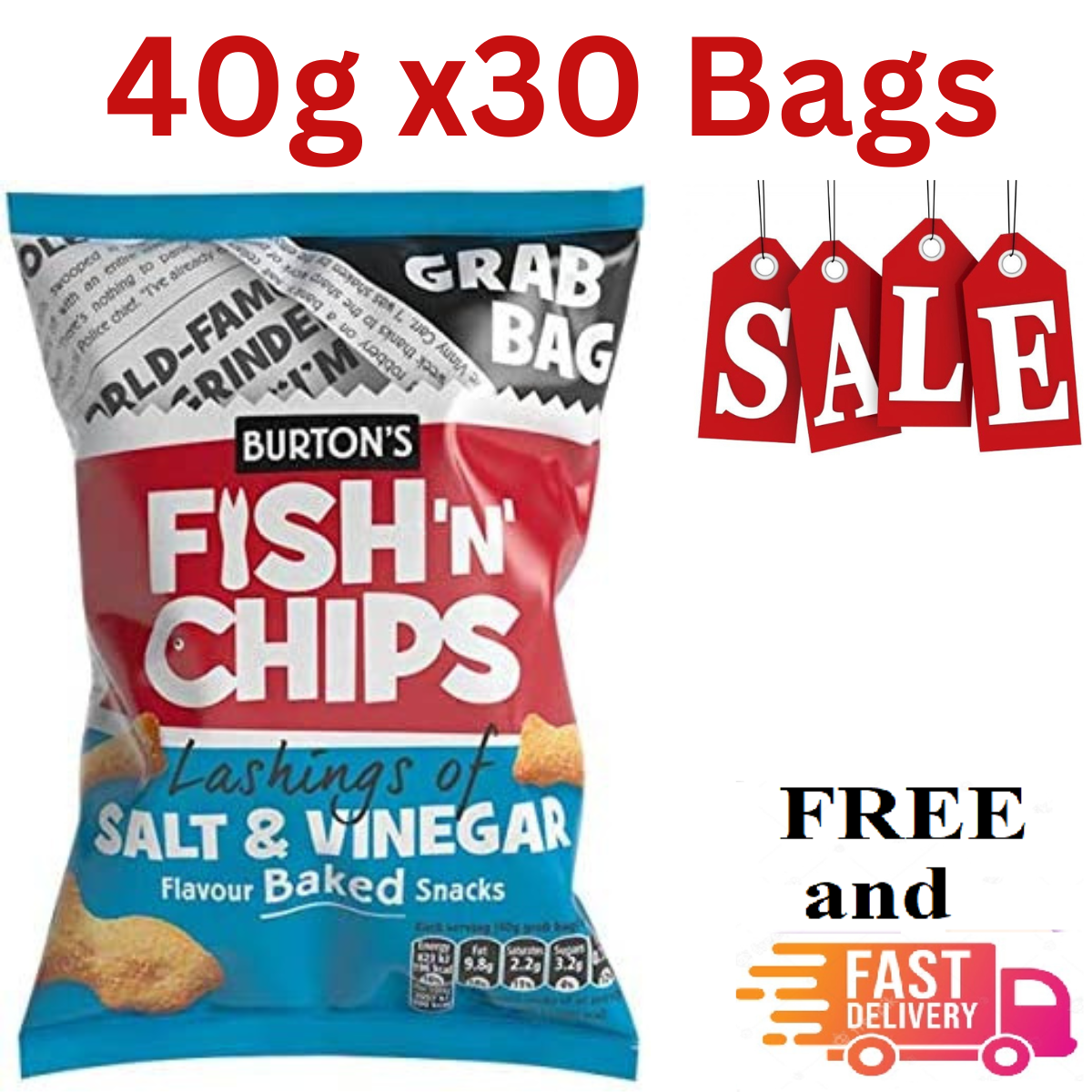 Burtons Fish and Chips Crisps Fish n Chips Salt n Vinegar Grab bag