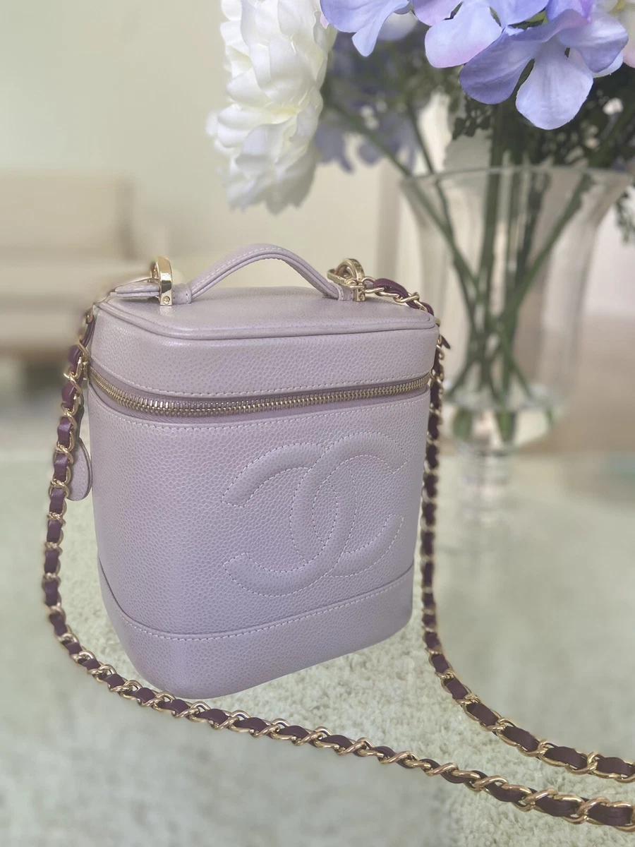 Rare Chanel Vintage Vanity Case Lilac Caviar Leather