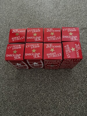 8X Estrella Damm Barcelona home bar pub decor half pint beer glasses Boxed