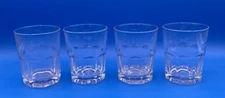 4 CRISA Paneled Clear Whiskey Lowball Rocks Glasses 4" Tall