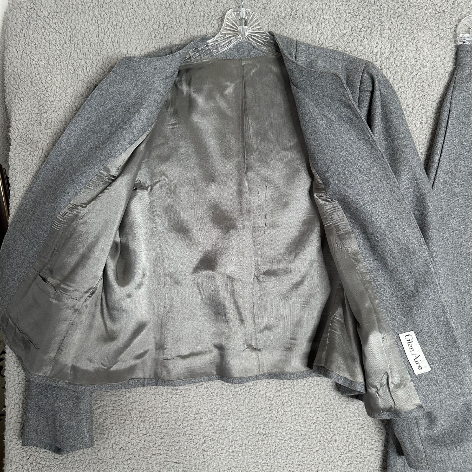 Vintage Glen Aire Gray Wool Skirt Suit Set Gray Womens Size Medium Career Y2K