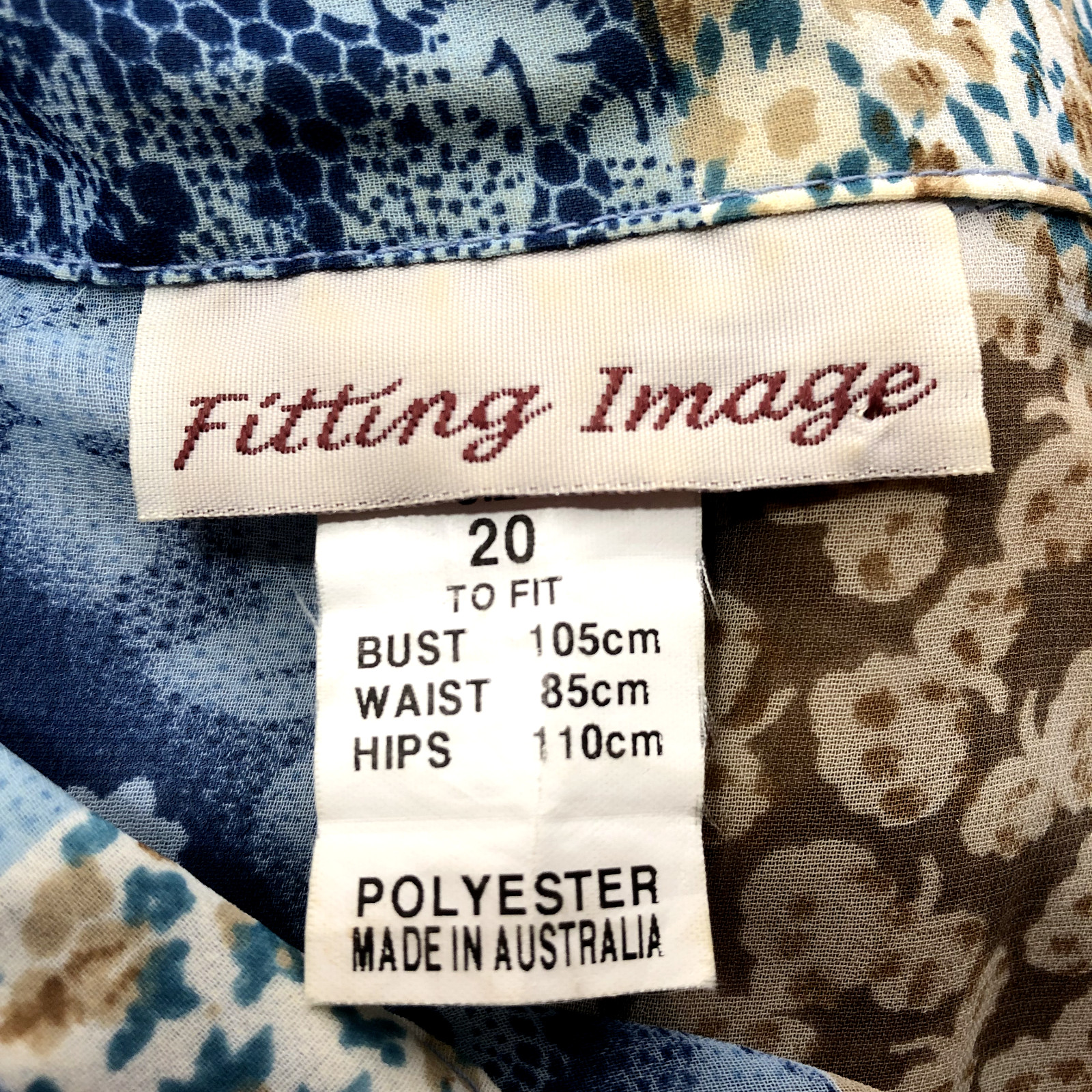 Blue Blouse Plus Sz 20 Patchwork Pattern Sheer Vt… - image 7