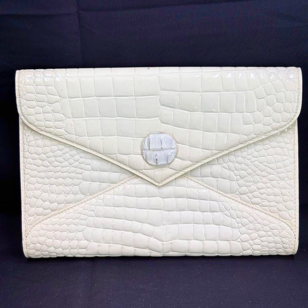 Borsa pochette Yves Saint Laurent bianca YSL pelle coccodrillo goffrata AUTENTICA