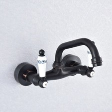 Wall Mounted Ceramic Handles Oil Rubbed Bronze Bathroom Sink Faucet Mixer Tap