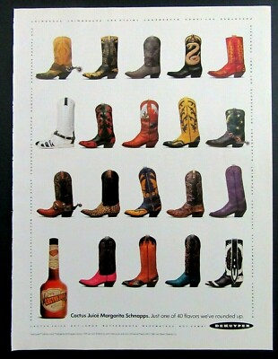 1991 DeKuyper Cactus Juice Margarita Schnapps Magazine Ad - Assorted Cowboy Boot