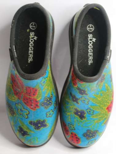 Sloggers Womens Size 8 Teal Red Floral Waterproof Rain Garden Outdoor Shoes - Picture 1 of 5