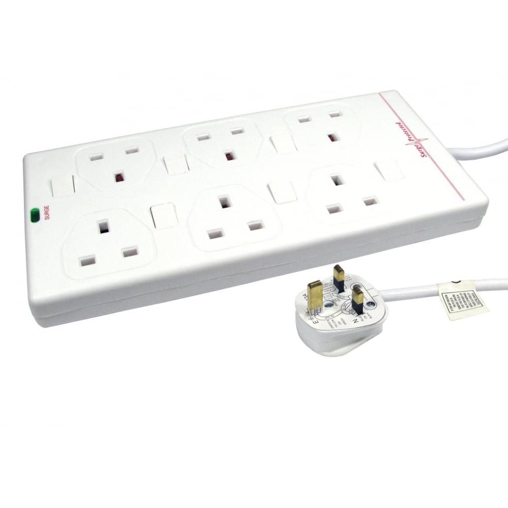 MicroConnect 6-way UK Socket 2M White