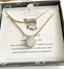 Luna Norte Necklace Set 14kt Gold Plated Druzy Quartz Layering  Pair New NIB
