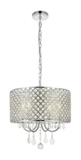 Crystal Pendant Chandelier Light Fixture Chrome Living Room or Dining Room 17"