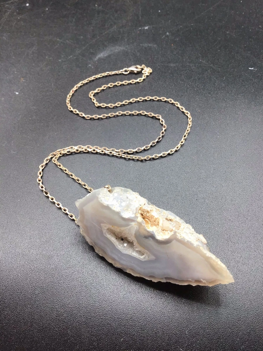 Druzy Stone Necklace with Sterling Silver Chain Natural Stone