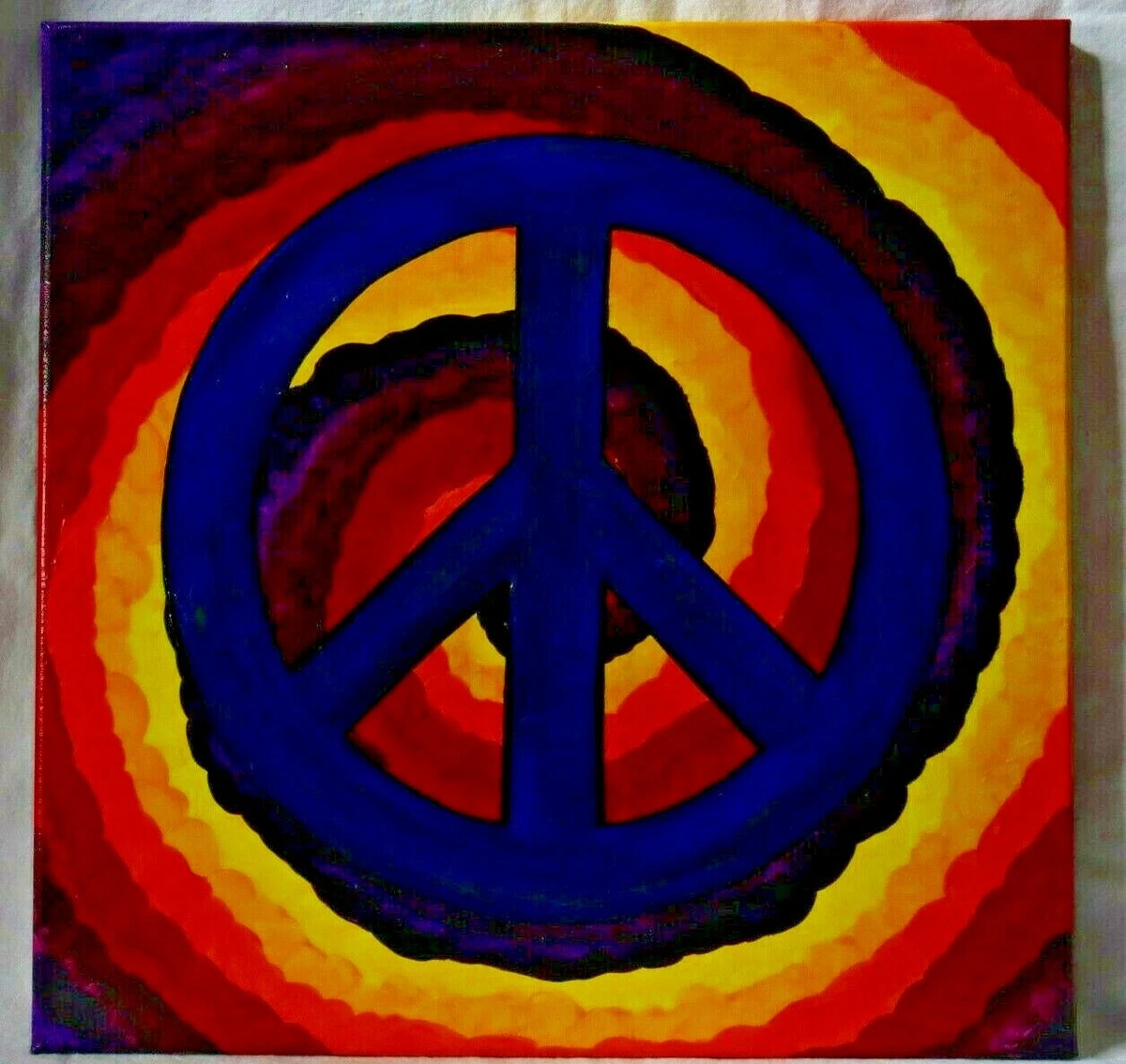 Acrylic Painting on Canvas original artist OOAK rainbow wall art Peace Sign