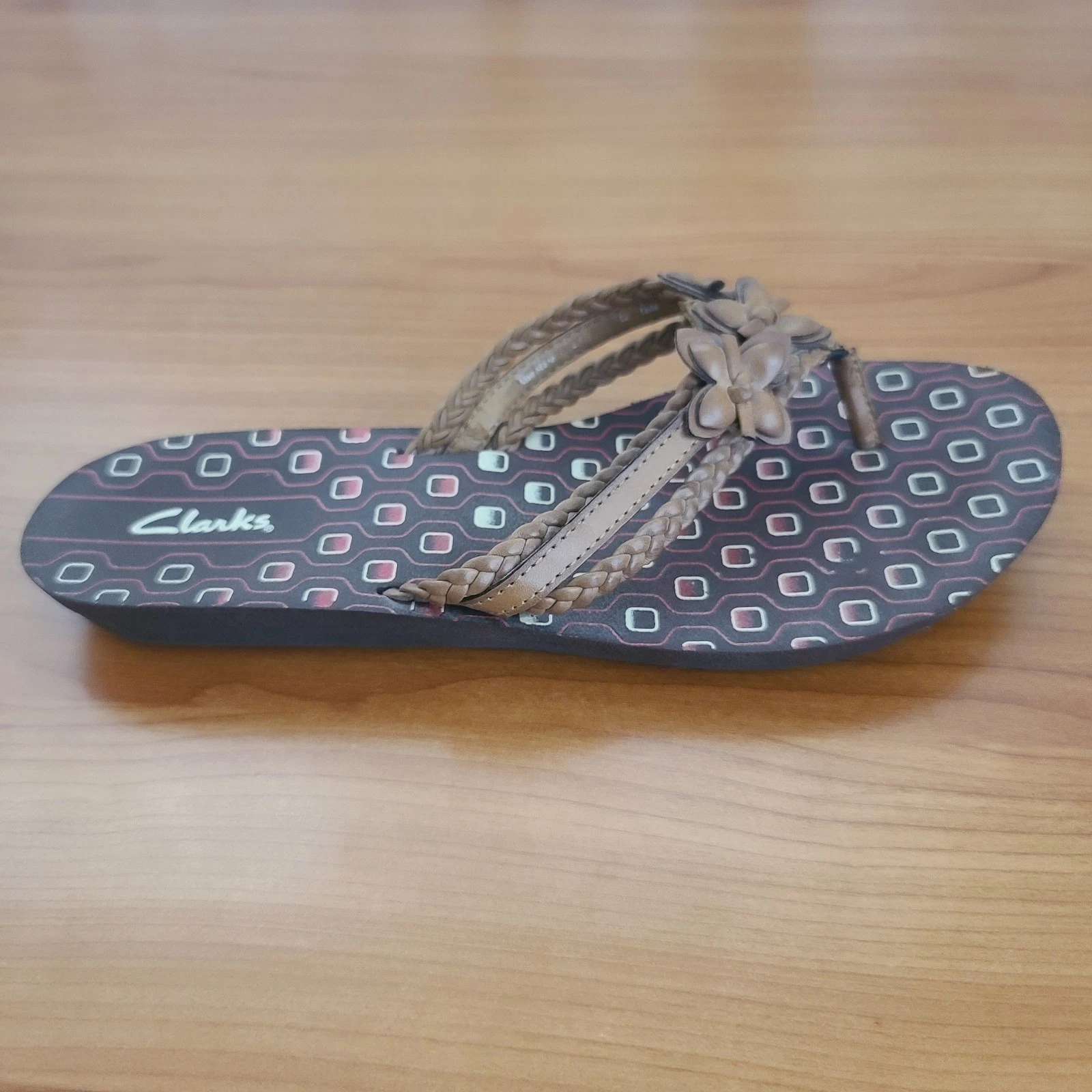 Sandali donna infradito Clarks taglia 8 M top marrone disegno floreale