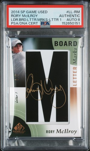 SP GAME USED LEADER BOARD LETTER MARKS RORY MCILROY 3/5 PSA AUTHENTIC AUTO 8