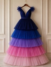 Luxury Multicolor Tiered Tulle Ball Gown – Handmade Princess Evening Dress