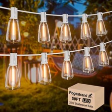 Pogestrand LED Outdoor String Lights 50ft ST38 White Waterproof Patio Lights