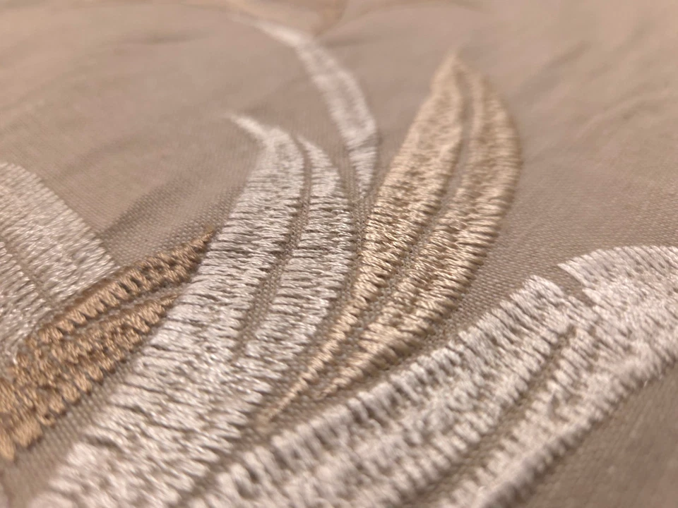 Covington BURBANK LINEN Beige Tan Tropical Plant Embroidery Drapery Fabric - Image 3 of 3