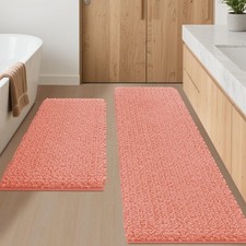 ACCUMTEK Luxury 2-Piece Coral Chenille Bathroom Rug Set 60"x20"  32"x20"