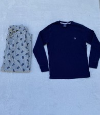 Mens Polo Ralph Lauren Bear Pajama Pants Navy Gray Waffle Knit Top Sleepwear S/M