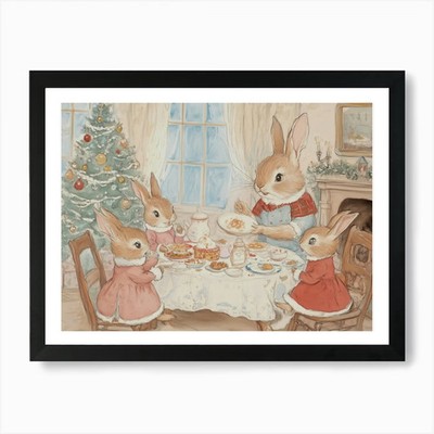 Kaninchen genießen Urlaub Mahlzeit Kunst P gerahmtes Wandbild Poster Leinwanddruck Bild