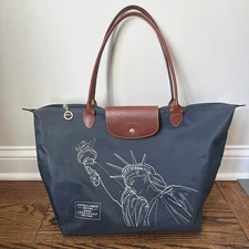 LONGCHAMP Le Pliage Large Gray Tote Bag Limited Ed New York City Made in France