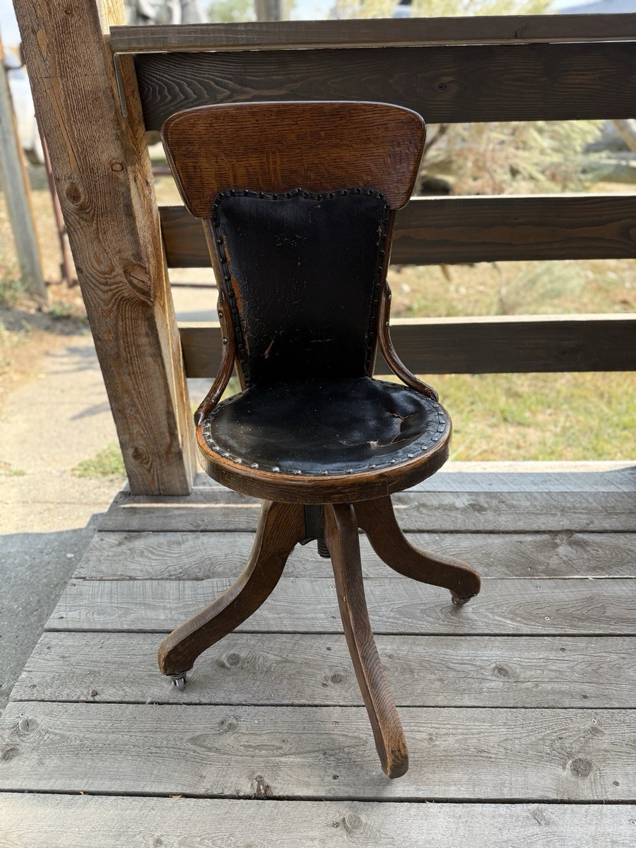 Phoenix Chair Company Antique Leather Adjustable Swivel Chair