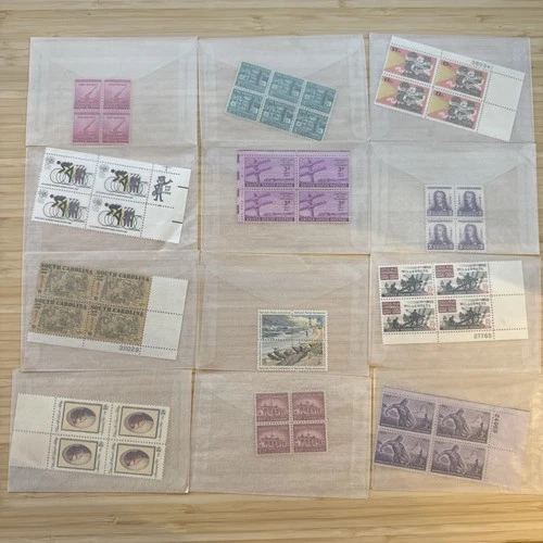 US Stamp Plate Block Lot 12 Blocks MNH MH Mint Collection Glassines Vintage