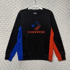 Converse Sweatshirt Boys XL 13-15 Black Pullover Crew Neck Retro Embroidery
