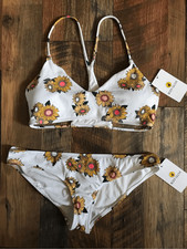 Body Glove 2-PC white with Sunflowers Bikini Bathing Suit Sz L New w/tags P5