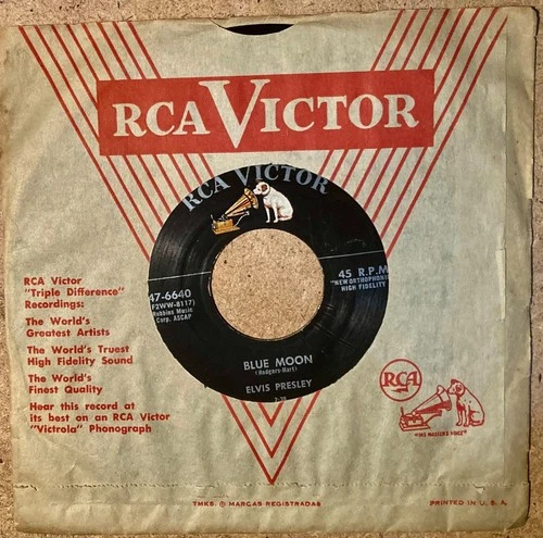 ELVIS PRESLEY 1956 Unplayed NM BLUE MOON RCA 45 and RCA sleeve