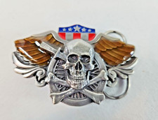 Painted Enamel Biker Skull Dagger Eagle Pewter Belt Buckle 1989 Siskiyou