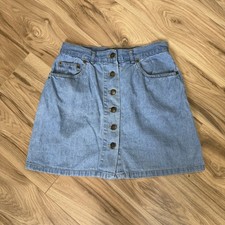Hot House Vintage 90s Denim Button Front Mini Skirt Size 9/10 Light Wash