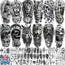 73 Sheets Realistic Lion Temporary Tattoos For Men Women Adults, Zeus Poseido