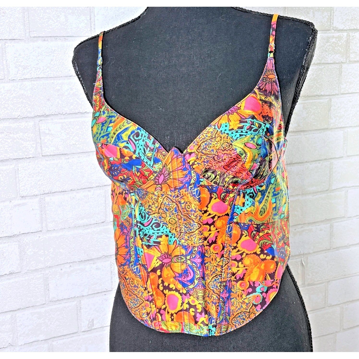 Urban Outfitters Bustier Corset Crop Top Size Large Indie Festival Rave Y2K Bold