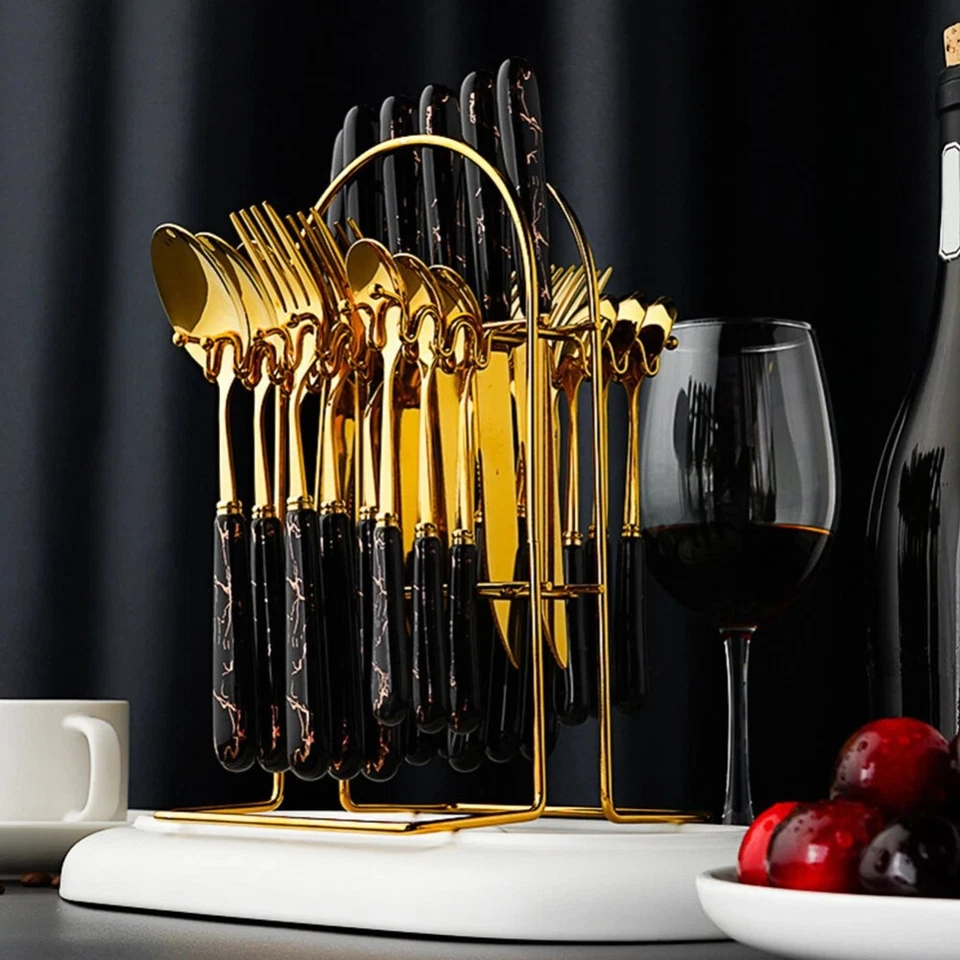 24-teiliges Edelstahl-Besteck-Set für 6 Personen Besteck-Set Keramikgriffe Gold - Bild 4 von 4