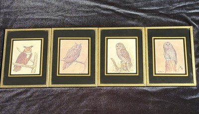Vintage 1973 Brytone Owl Mirror Art Set of 4 - Bob Haynes & E. Rambow MCM