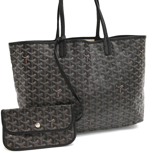 GOYARD Saint Louis PM Tote Bag Black Brown PVC Leather b47 T01S