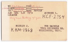 Vintage 1964 CB Radio QSL Card Millington Tennessee KCF-2354 KKM-1868