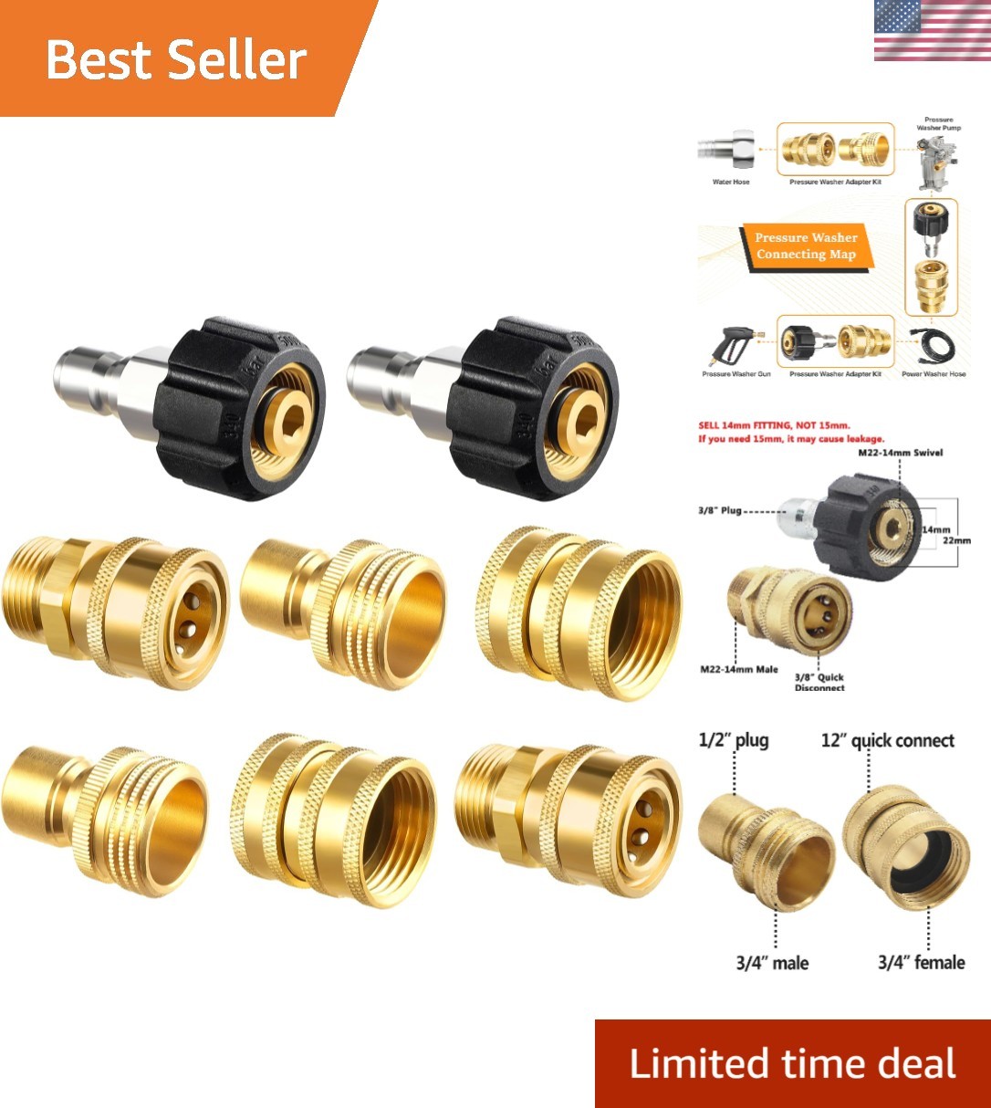 5,000 PSI Quick Disconnect Kit for Pressure Washers - Corrosion-Resistant Brass