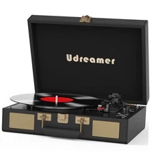 Vinyl Record Player Suitcase with Built-in Speakers, Portable Turntable Black