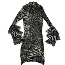 Codigo Sheer Animal Print Mesh Long Sleeve Dress Small Stretchy Bodycon