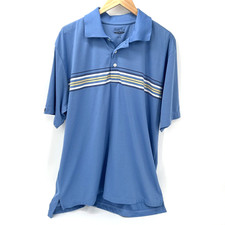 Straight Down Polo Shirt Mens Large Blue Striped Classic Short Sleeves