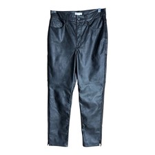 Good American Sz 6/28 Black Faux Leather Straight Leg Pants High Rise