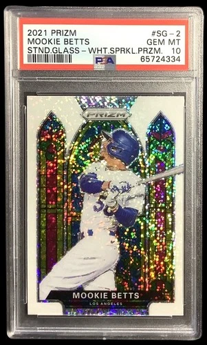 2021 prizm #SG2 mookie betts; white sparkle SSP stained glass PSA 10  (POP 5)